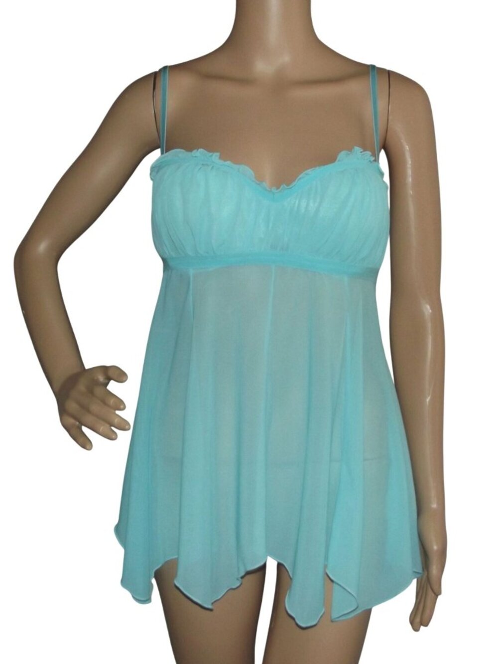 Native Intimates Negligee Womens 36B Turquoise Blue sweetheart Chemise gown mesh